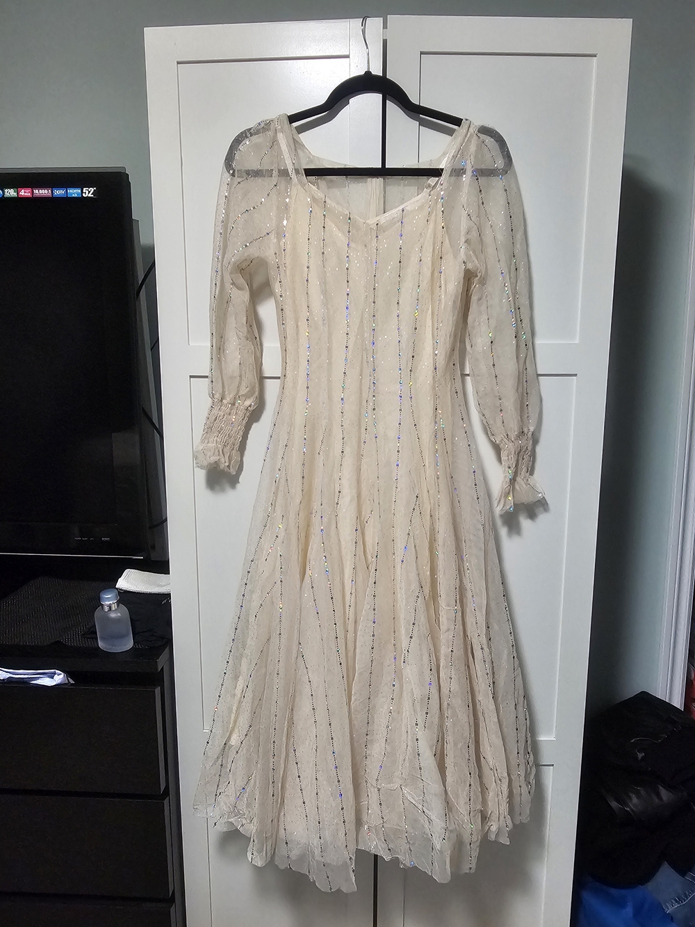 Ivory Sparkly Sheer 2-Piece Dress Set